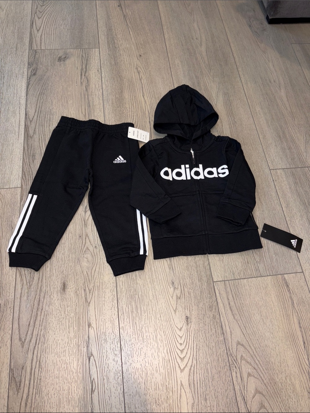 adidas Black Kids Hoodie & Joggers with White Logo